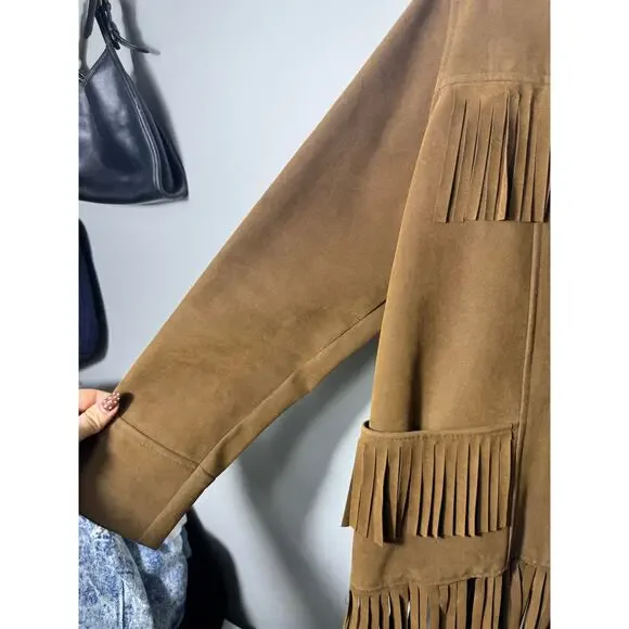 Vintage Brown Suede Fringe Jacket Boho Western 80s 70s Festival - Picture 4 of 14